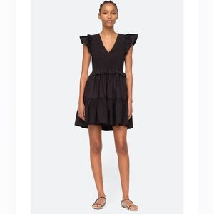 Sea NY Phoebe mini smocked ruffle sleeve dress size 6 cotton v-neck flutter